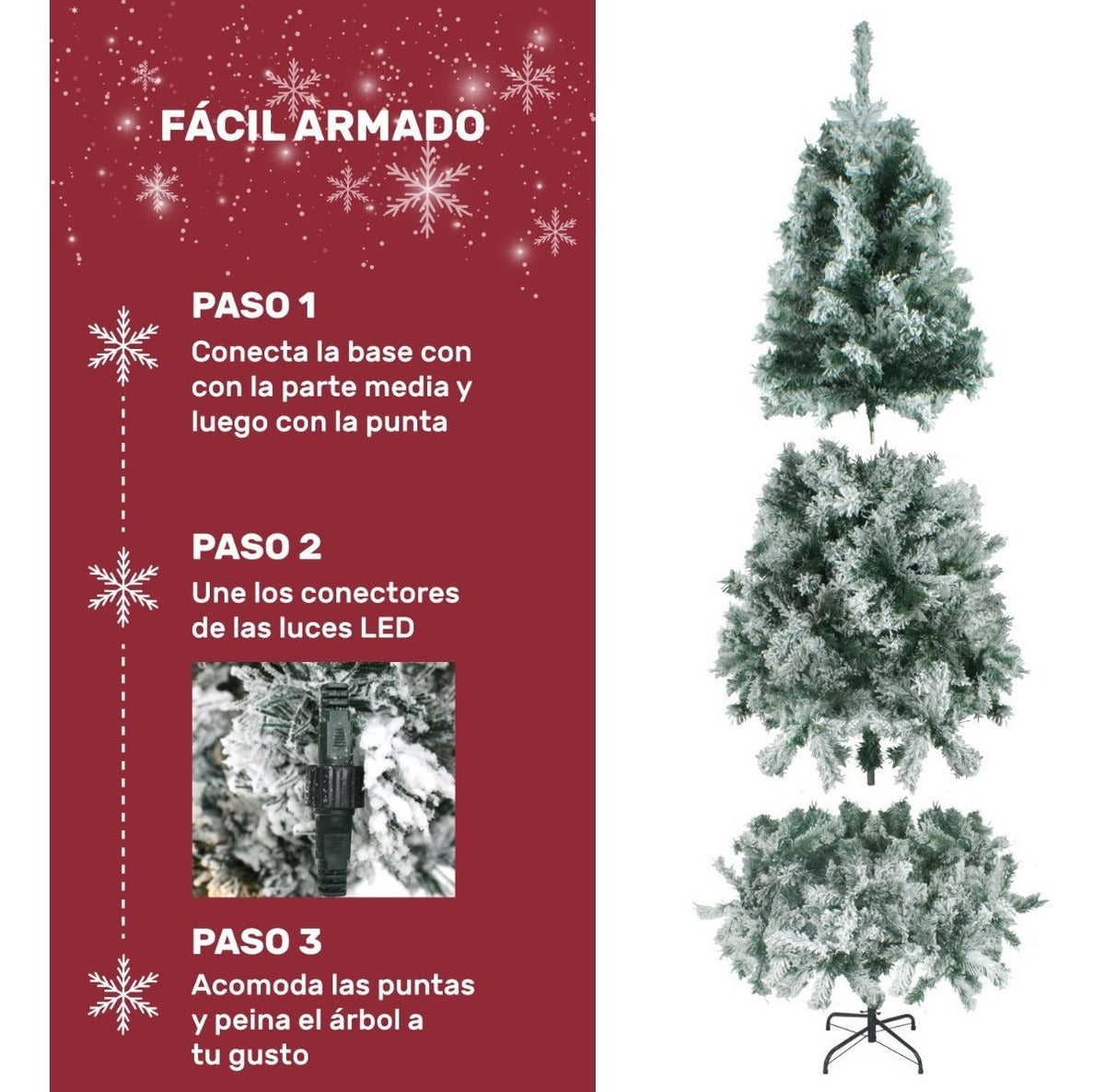 Arbol Navidad Nevado 180 Cm Luces Led Frondoso 600 Ramas