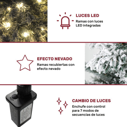 Arbol Navidad Nevado 180 Cm Luces Led Frondoso 600 Ramas