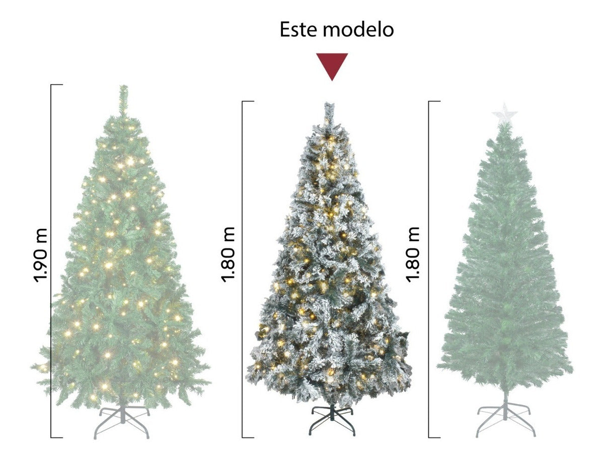 Arbol Navidad Nevado 180 Cm Luces Led Frondoso 600 Ramas